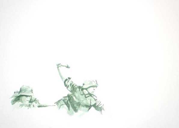 Watercolor Soldiers in Trench